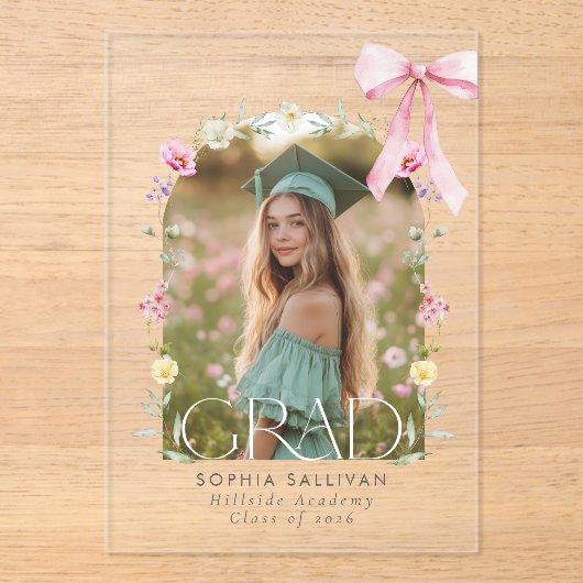 Wildflower Bow Graduation Photo Acryl Uitnodigingen (Voorkant)
