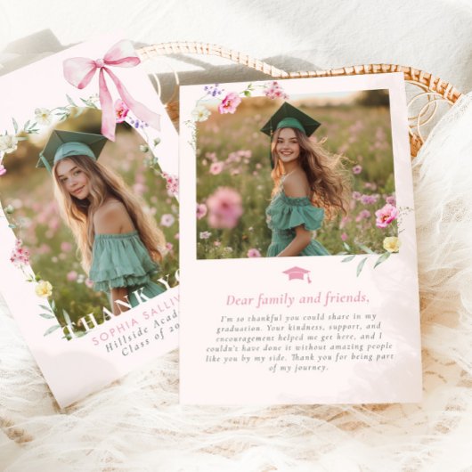 Wildflower Bow Graduation Photo Bedankkaart