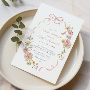 Wildflower Bow lijst Roze Baby shower Kaart