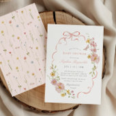 Wildflower Bow lijst Roze Baby shower Kaart