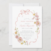 Wildflower Bow lijst Roze Baby shower Kaart (Voorkant)