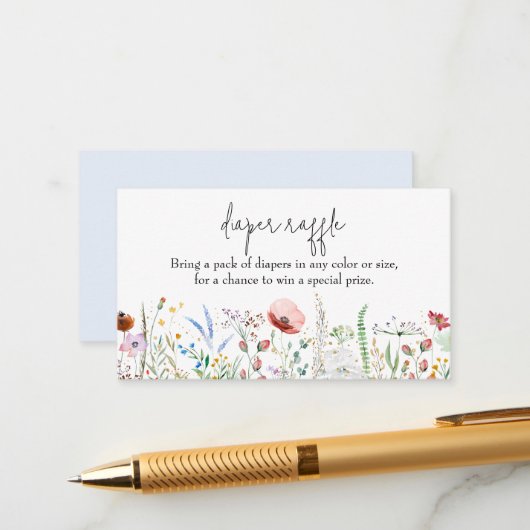 Wildflower Boy Baby shower Diaper Raffle Informatiekaartje (Voorkant / Achterkant in situ)