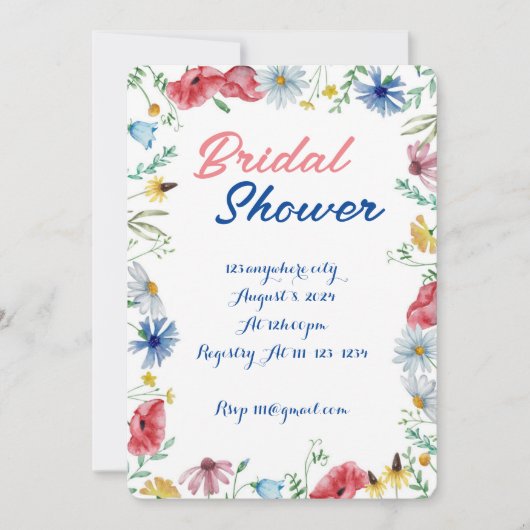 WILDFLOWER BRIDAL DOUCHE UITNODIGING (Voorkant)