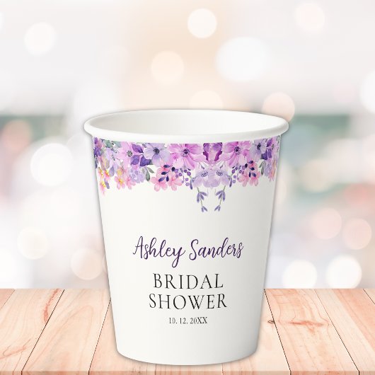 Wildflower Bridal Shower in Soft Purple Palette Papieren Bekers