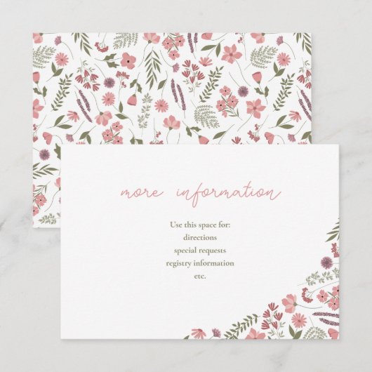 wildflower bridal shower invitation insert - pink kaart (Voorkant / Achterkant)