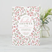 wildflower bridal shower invitation - pink kaart (Staand voorkant)