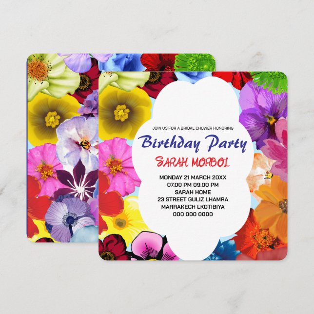 Wildflower Bridal Shower Invitation Template, Edit (Voorkant / Achterkant)