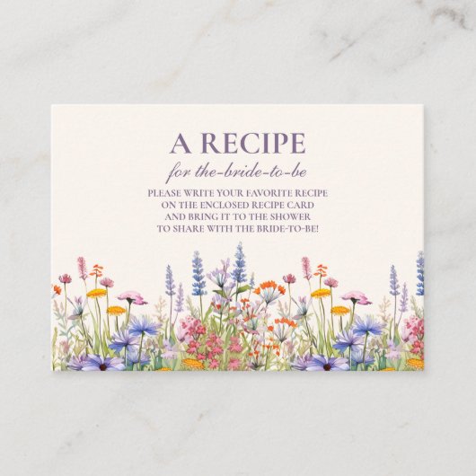 Wildflower Bridal Shower Recipe Informatiekaartje (Voorkant)