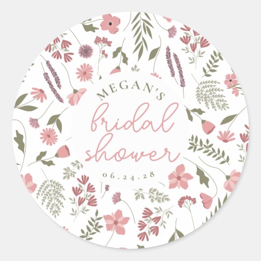 Wildflower Bridal Shower Sticker - Pink (Voorkant)
