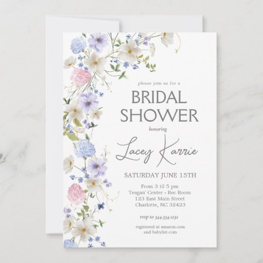 Wildflower Bridal Shower uitnodiging, Boho Floral Kaart (Voorkant)
