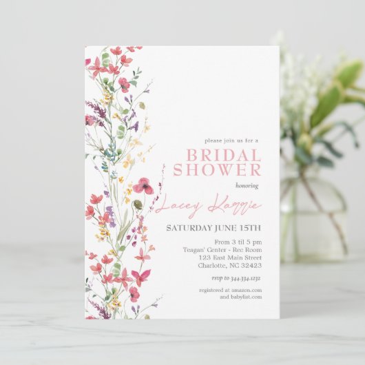 Wildflower Bridal Shower uitnodiging, Boho Floral Kaart (Staand voorkant)