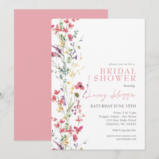 Wildflower Bridal Shower uitnodiging, Boho Floral Kaart (Voorkant / Achterkant)