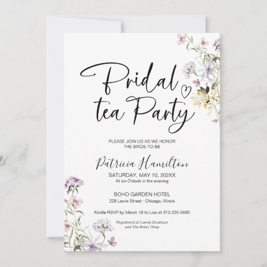 Wildflower Bridal Tea Party Uitnodiging (Voorkant)