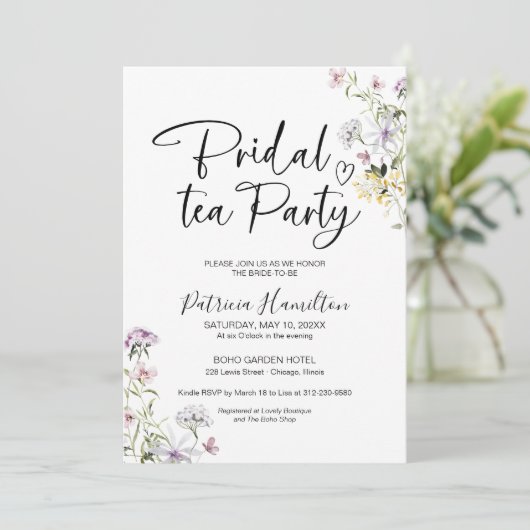 Wildflower Bridal Tea Party Uitnodiging (Staand voorkant)
