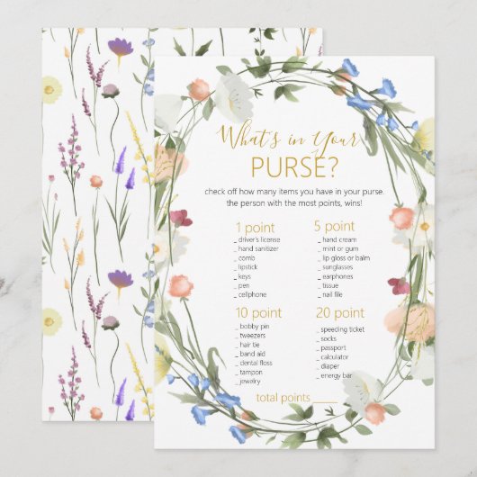 Wildflower Bridal Wat zit er in je tas spel Kaart (Voorkant / Achterkant)