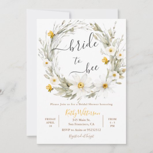 Wildflower Bride to Bee Bruids Douche Uitnodiging (Voorkant)