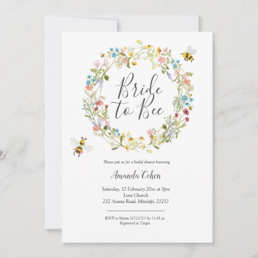 Wildflower bruid om bruids douche uitnodiging te z (Voorkant)