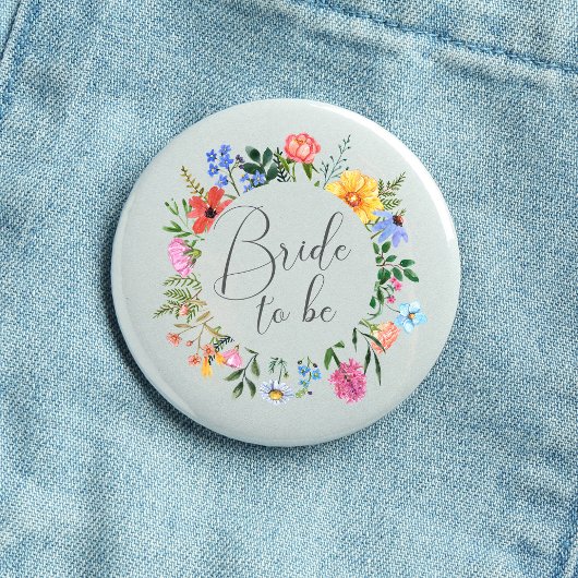 Wildflower Bruid Wordt Script Trouw Ronde Button 3,2 Cm