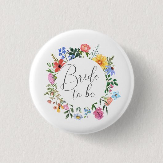 Wildflower Bruid Wordt Script Trouw Ronde Button 3,2 Cm (Voorkant)