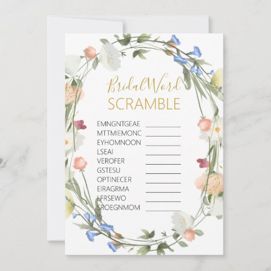 Wildflower Bruids Woord SCRAMBLE Spel Kaart (Voorkant)