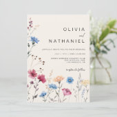 Wildflower bruidscrème Bloemen Foto uitnodiging (Staand voorkant)