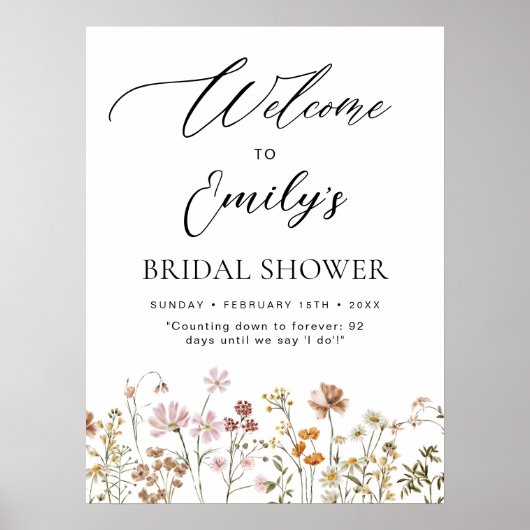Wildflower Bruidsfeest Welcome Bord In Bloei Poster (Voorkant)