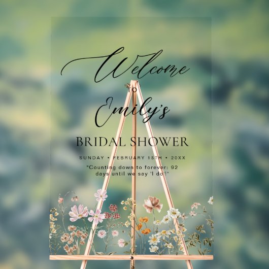 Wildflower Bruidsshower Welkomstbord In Bloei Acryl Bord (Neutraal)