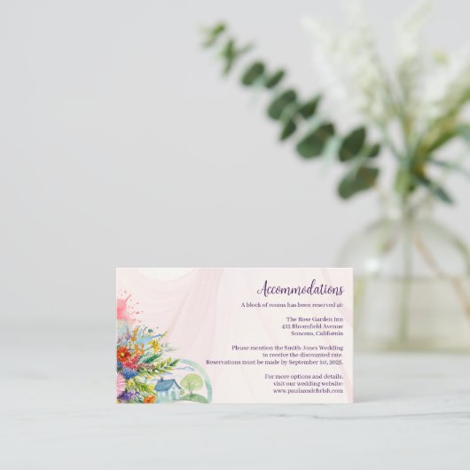 Wildflower bruiloft accommodaties informatiekaartje (Staand voorkant)
