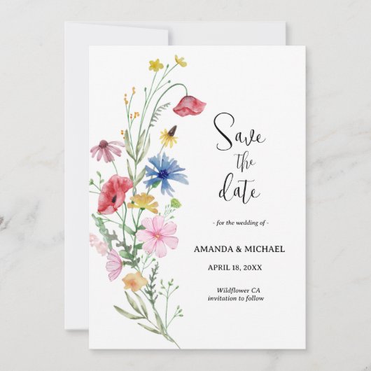 Wildflower bruiloft bloemen save the date (Voorkant)
