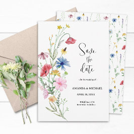 Wildflower bruiloft bloemen save the date