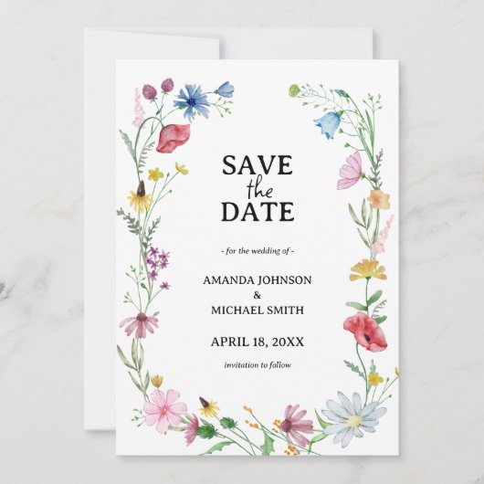 Wildflower bruiloft bloemen save the date (Voorkant)