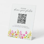 Wildflower bruiloft bloemenelegante foto QR-code Reclamebord Met Voetstuk (Voorkant)