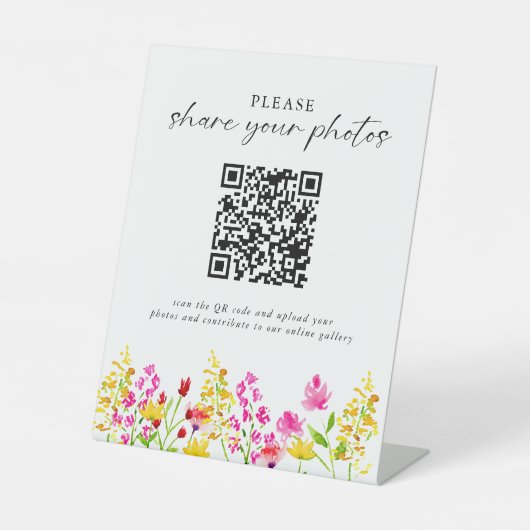 Wildflower bruiloft bloemenelegante foto QR-code Reclamebord Met Voetstuk (Voorkant)