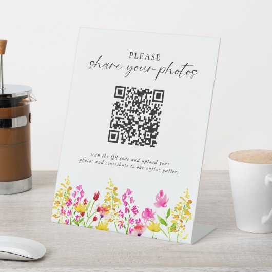 Wildflower bruiloft bloemenelegante foto QR-code Reclamebord Met Voetstuk (Insitu)
