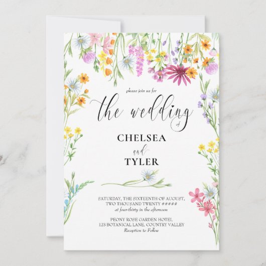 Wildflower bruiloft bloemnaam Lijst Kaart (Voorkant)