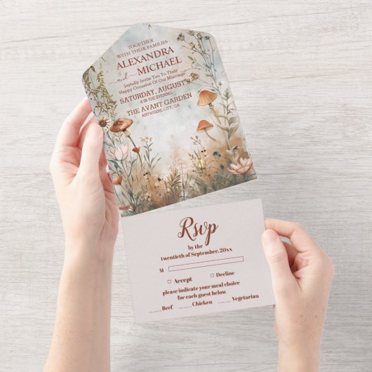 Wildflower bruiloft Boho Land All In One Uitnodiging (Afscheurbaar)