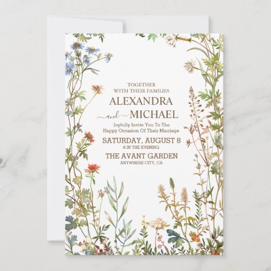 Wildflower Bruiloft Boho Land Bloemen Bruiloft Kaart (Voorkant)