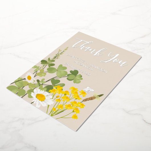 Wildflower bruiloft dank u goud folie uitnodiging (Gedraaid)