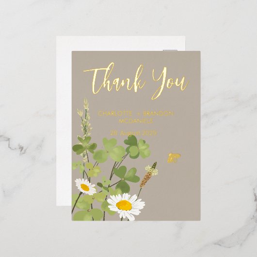 Wildflower bruiloft dank u goud folie uitnodiging briefkaart (Voorkant / Achterkant)