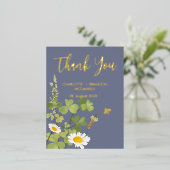 Wildflower bruiloft dank u goud folie uitnodiging briefkaart (Staand Voorkant)