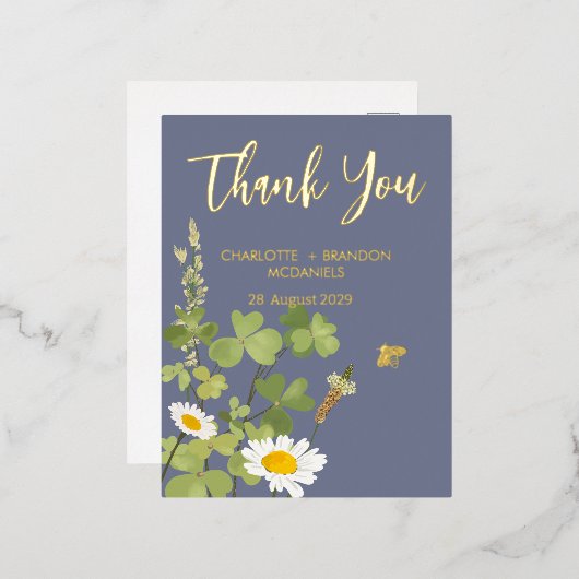 Wildflower bruiloft dank u goud folie uitnodiging briefkaart (Voorkant / Achterkant)