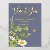 Wildflower bruiloft dank u goud folie uitnodiging briefkaart (Voorkant)