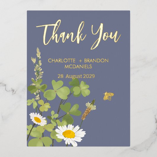 Wildflower bruiloft dank u goud folie uitnodiging briefkaart (Voorkant)