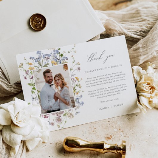 Wildflower bruiloft dank u kaart met foto Boho