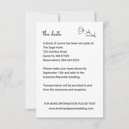 Wildflower bruiloft Details Kaart met QR Code (Voorkant)