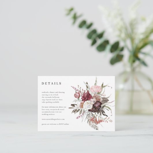 Wildflower bruiloft details ontvangst behuizing au informatiekaartje (Staand voorkant)