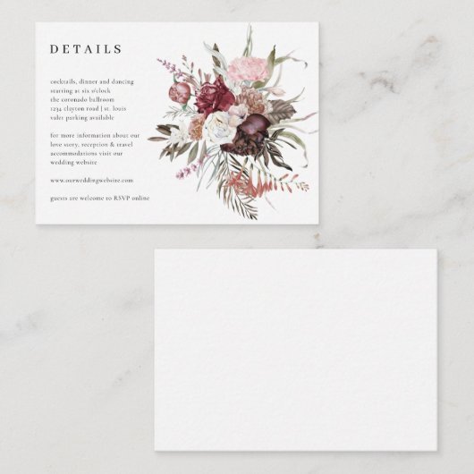 Wildflower bruiloft details receptie informatiekaartje (Voorkant / Achterkant)