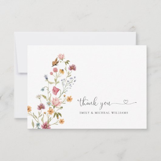 Wildflower bruiloft flat dank u kaart (Voorkant)