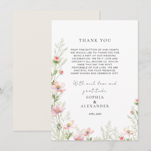 Wildflower bruiloft flat dank u kaart (Voorkant / Achterkant)