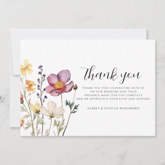 Wildflower bruiloft flat dank u kaart (Voorkant)